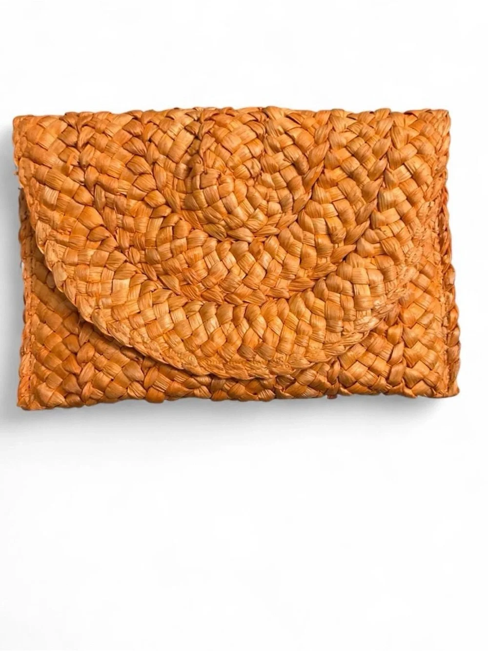 Woven Straw Envelope Clutch - Orange